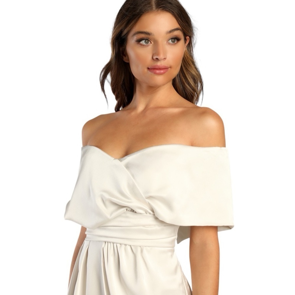 LULUS Always Celebrating Ivory Satin Off-the-Shoulder
Mini Dress S Wedding White - Picture 3 of 12